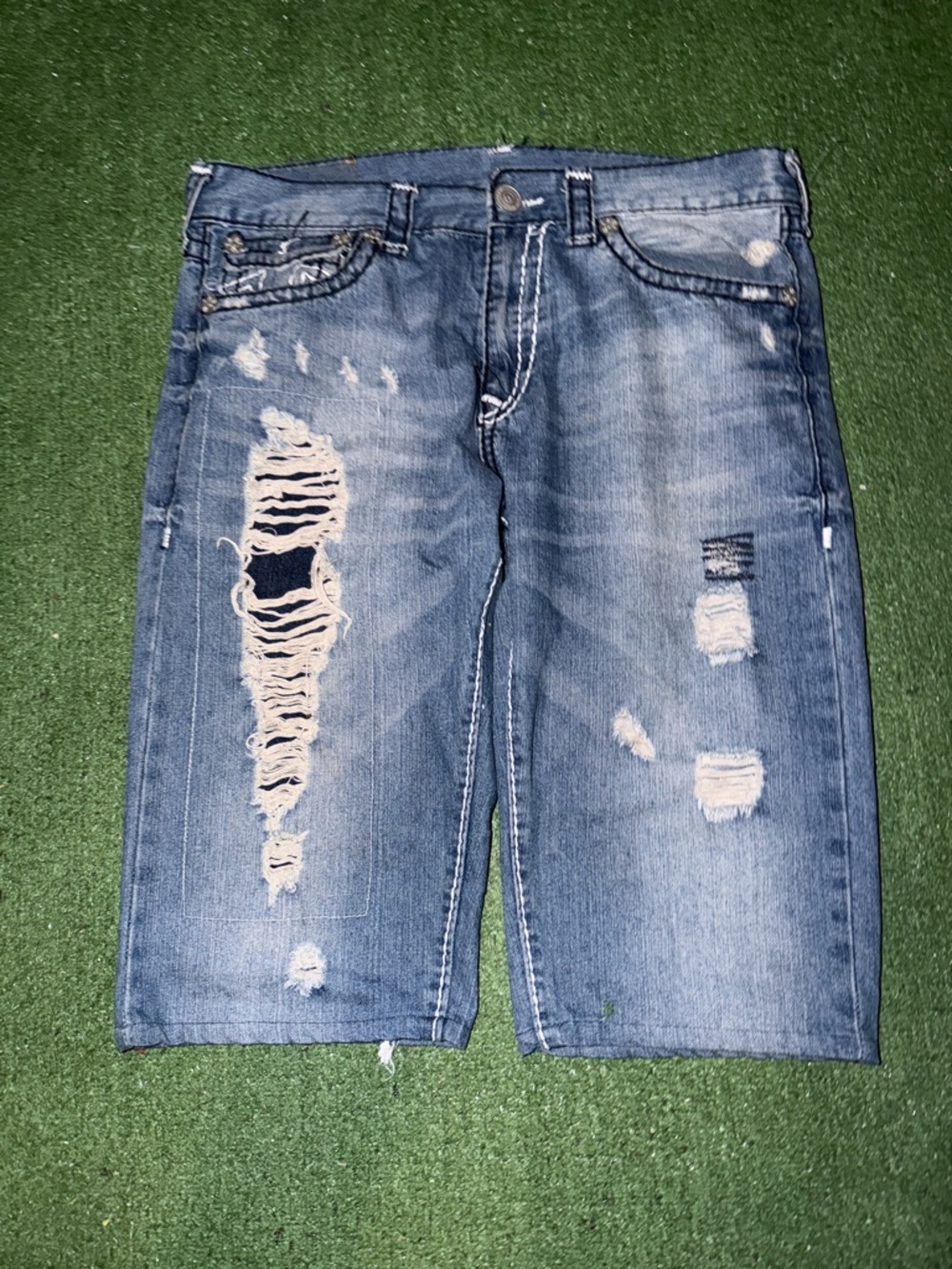 True Religion Distressed Blue Denim Jean Shorts